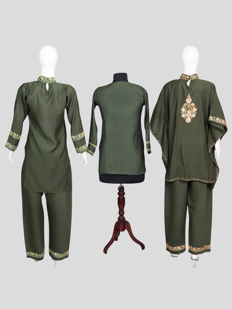 Zariya Lunar Green Silk Trio Edit - Kurti, Kaftan Set, & Coord Set