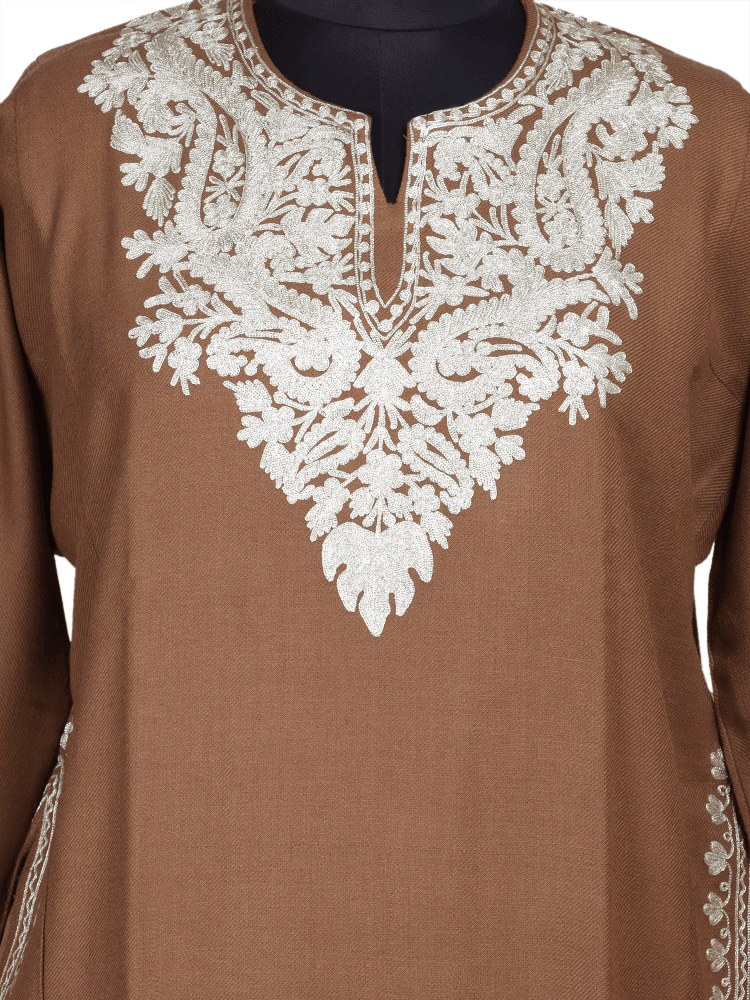 Zari-e-afreen:Natural pashmina colour zari embroidery pheran - Shopping in Kashmir