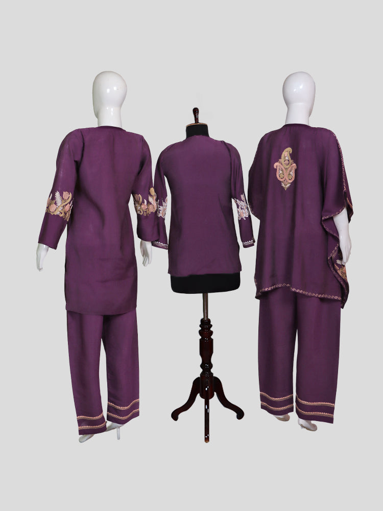 Zariya Grape Purple Silk Trio Edit - Kurti, Kaftan Set, & Coord Set