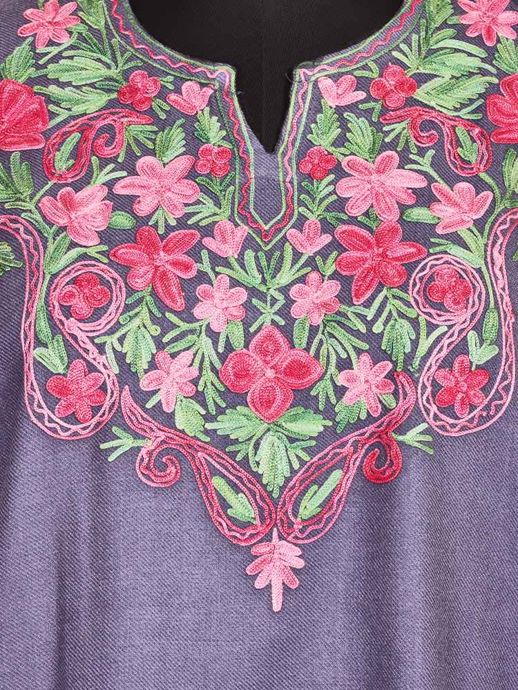 Lavender Purple Cashmilon Wool Aari Embroidered Kashmiri Pheran - Pehnava