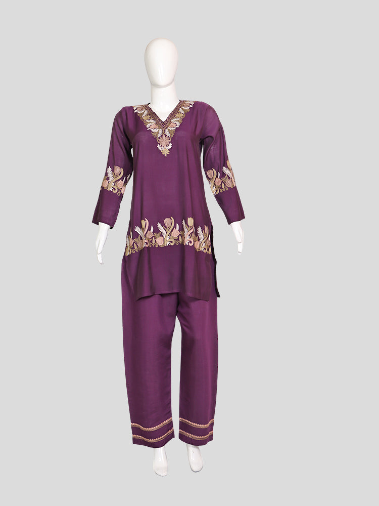 Zariya Grape Purple Silk Trio Edit - Kurti, Kaftan Set, & Coord Set