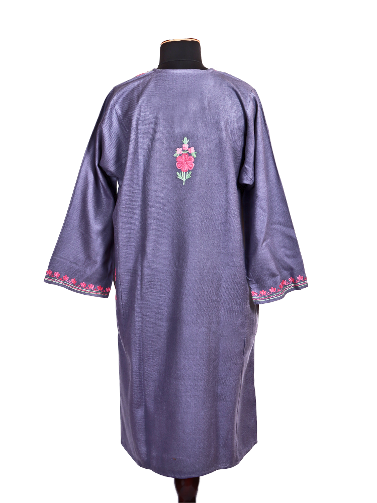 Lavender Purple Cashmilon Wool Aari Embroidered Kashmiri Pheran - Pehnava