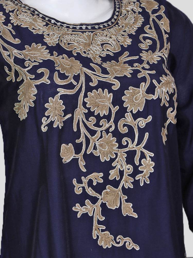 Zariya Navy Blue Silk Trio Edit - Kurti, Kaftan Set, & Coord Set - Shopping in Kashmir