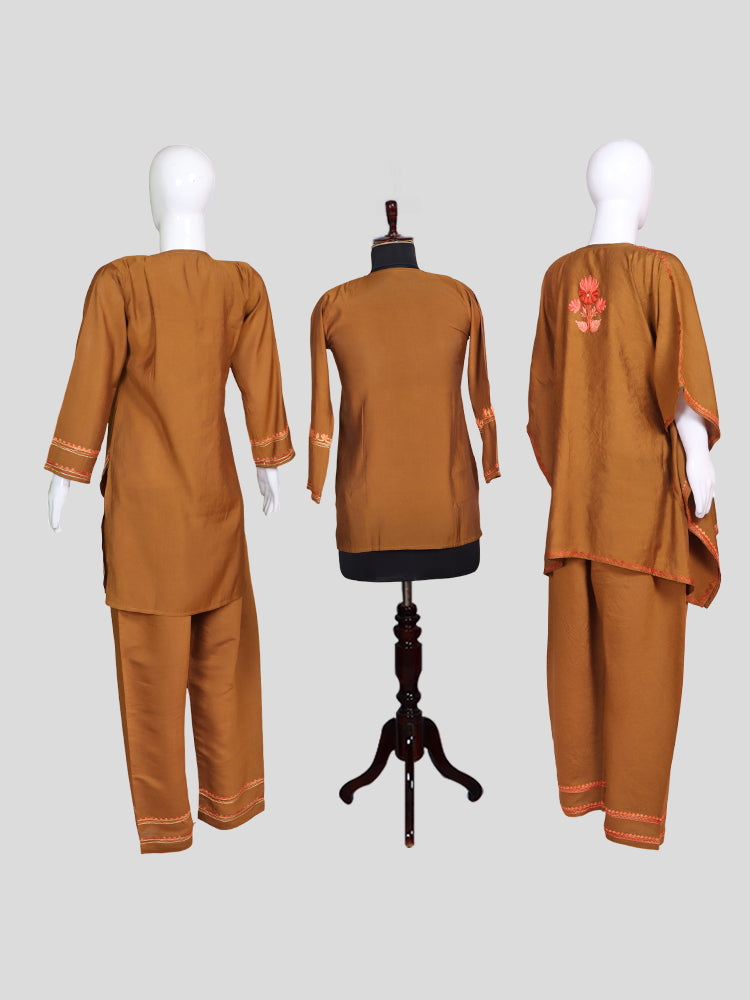 Zariya Tan Brown Silk Trio Edit - Kurti, Kaftan Set, & Coord Set