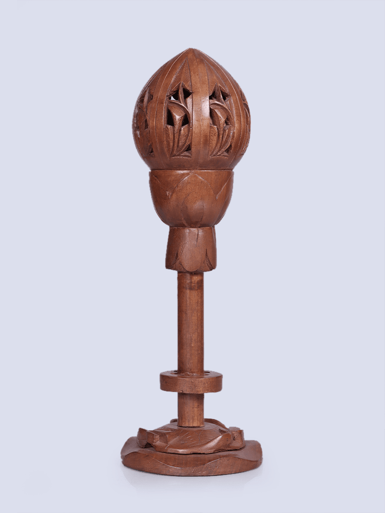Lotus Designed Walnut Wood Table Lamp - Shopping in Kashmir