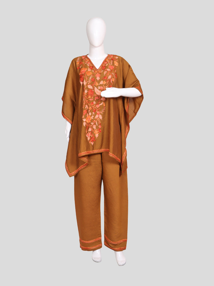 Zariya Tan Brown Silk Trio Edit - Kurti, Kaftan Set, & Coord Set
