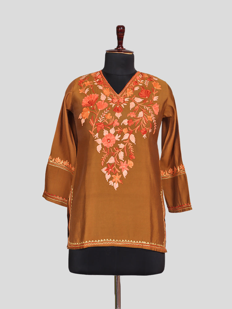 Zariya Tan Brown Silk Trio Edit - Kurti, Kaftan Set, & Coord Set