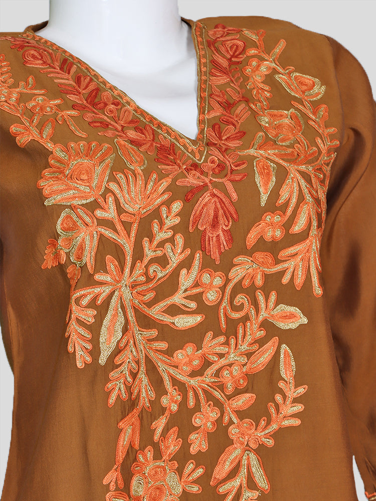 Zariya Tan Brown Silk Trio Edit - Kurti, Kaftan Set, & Coord Set