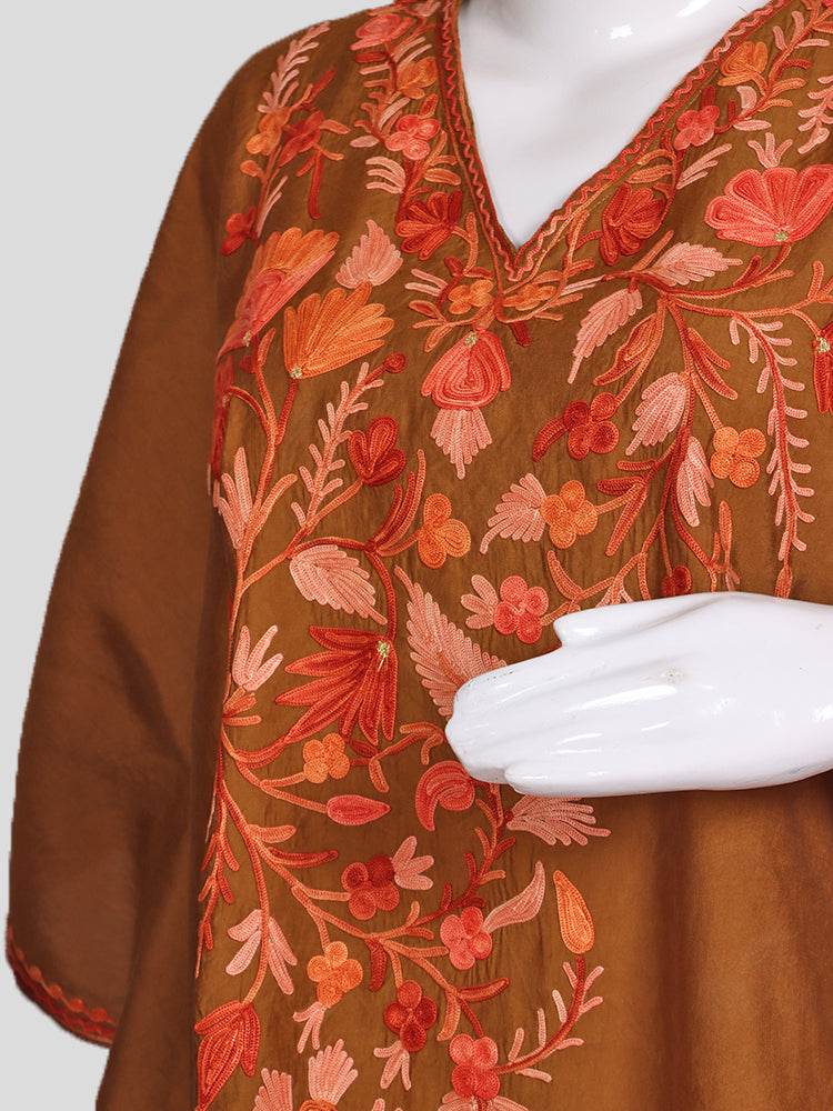 Zariya Tan Brown Silk Trio Edit - Kurti, Kaftan Set, & Coord Set - Shopping in Kashmir