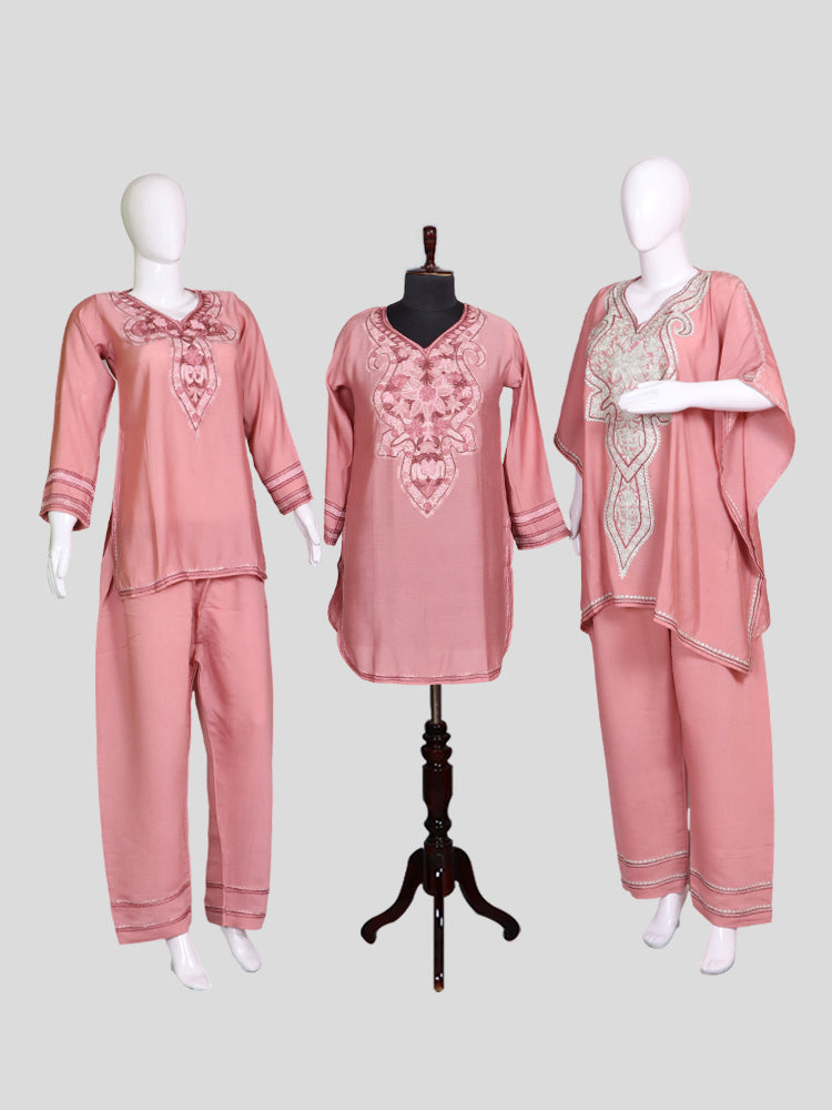 Zariya Almond Orchid Pink Silk Trio Edit - Kurti, Kaftan Set, & Coord Set