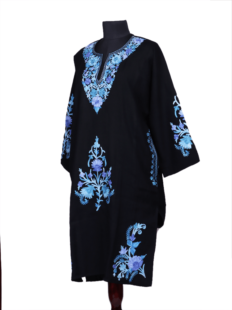 Siyahi-e-Aab: Black poshkar Aari Embroidery pheran - Shopping in Kashmir