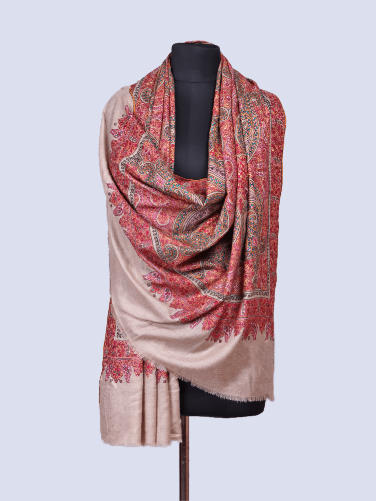 Natural Base Jama Embroidered Pashmina Shawl - Shopping in Kashmir