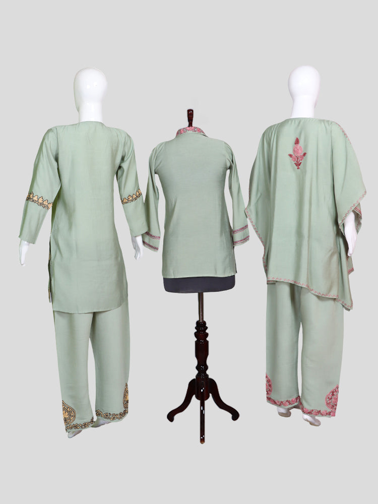 Zariya Pastel Mint Green Silk Trio Edit - Kurti, Kaftan Set, & Coord Set
