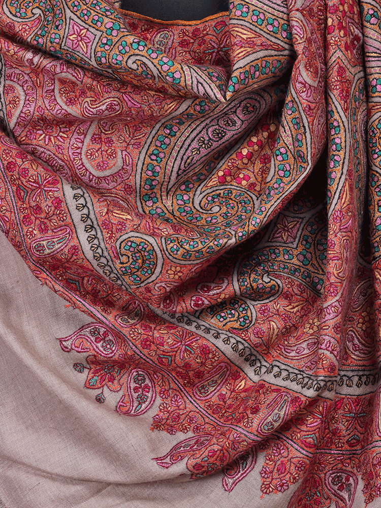 Natural Base Jama Embroidered Pashmina Shawl - Shopping in Kashmir