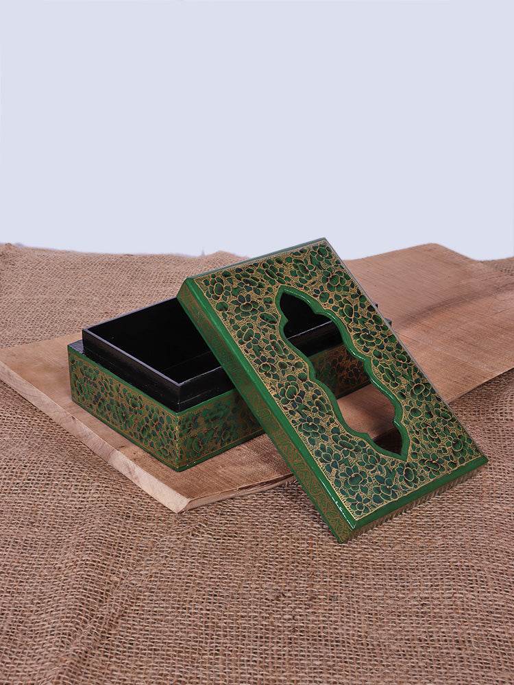Green N Gold Papier Mache Tissue Box - Shopping in Kashmir