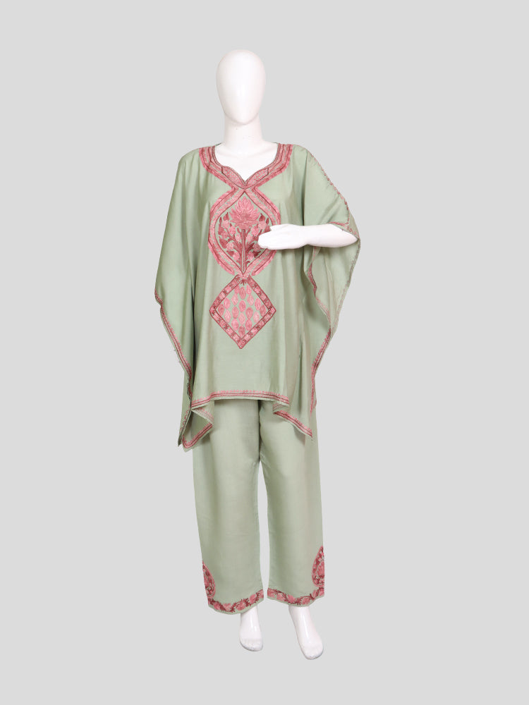 Zariya Pastel Mint Green Silk Trio Edit - Kurti, Kaftan Set, & Coord Set