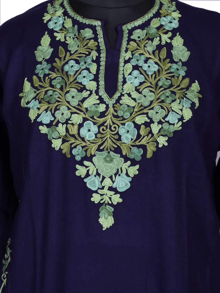 Neelkanth: Royal Blue nich poshkaar Aari Embroidery cashmilon pheran - Shopping in Kashmir
