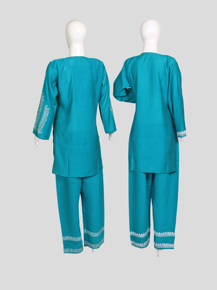 Zariya Teal Blue Silk Twins - Coord Set & Kurti Set