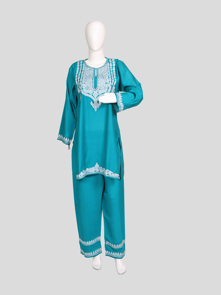 Zariya Teal Blue Silk Twins - Coord Set & Kurti Set