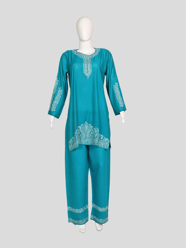 Zariya Teal Blue Silk Twins - Coord Set & Kurti Set