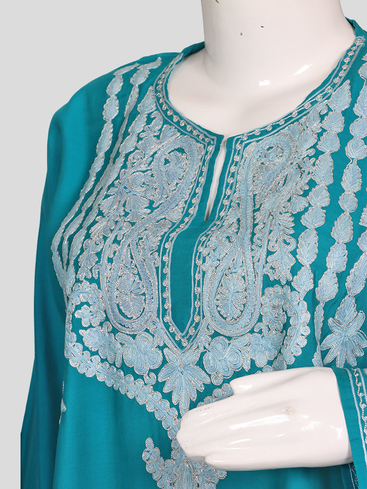 Zariya Teal Blue Silk Twins - Coord Set & Kurti Set