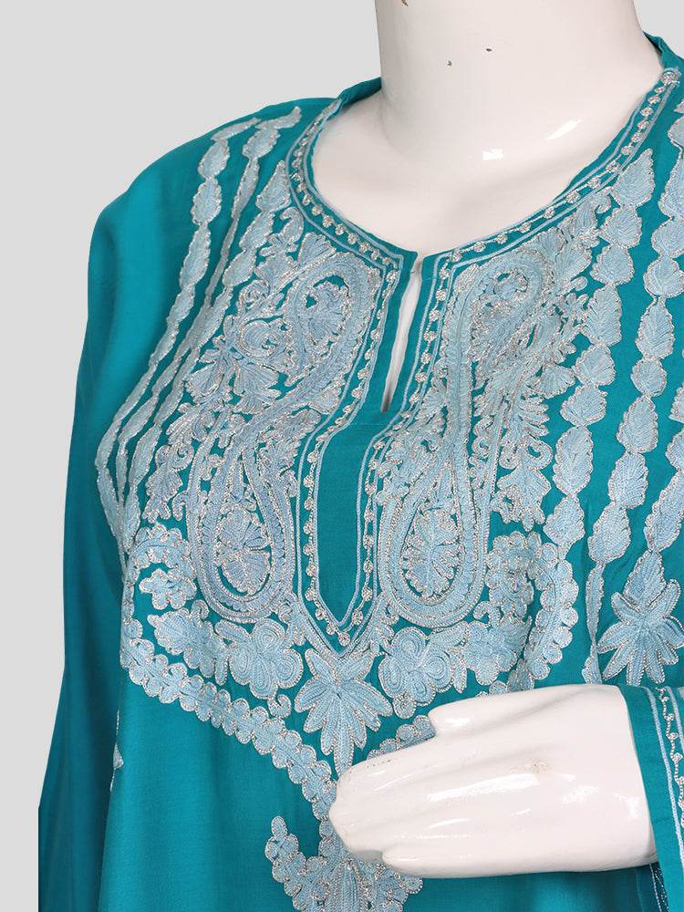 Zariya Teal Blue Silk Twins - Coord Set & Kurti Set - Shopping in Kashmir