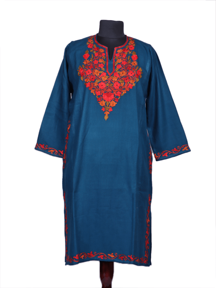 Resham-e-rang: cobalt blue nich poshkar Aari Embroidery pheran - Shopping in Kashmir