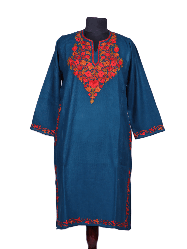 Resham-e-rang: cobalt blue nich poshkar Aari Embroidery pheran - Shopping in Kashmir