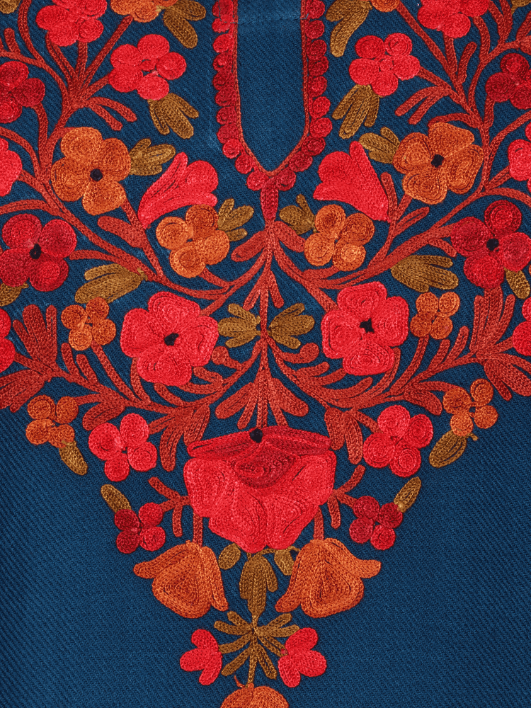 Resham-e-rang: cobalt blue nich poshkar Aari Embroidery pheran - Shopping in Kashmir