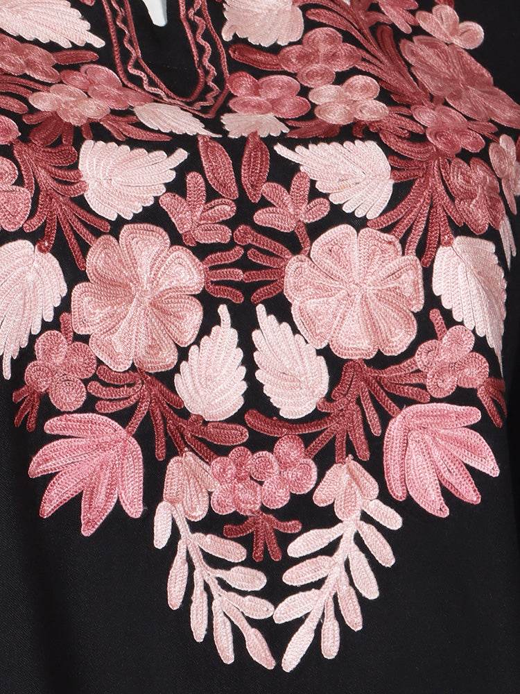 Zariya Kashmiri Aari Embroidered Black Summer Cool Cotton Coord Set - Shopping in Kashmir