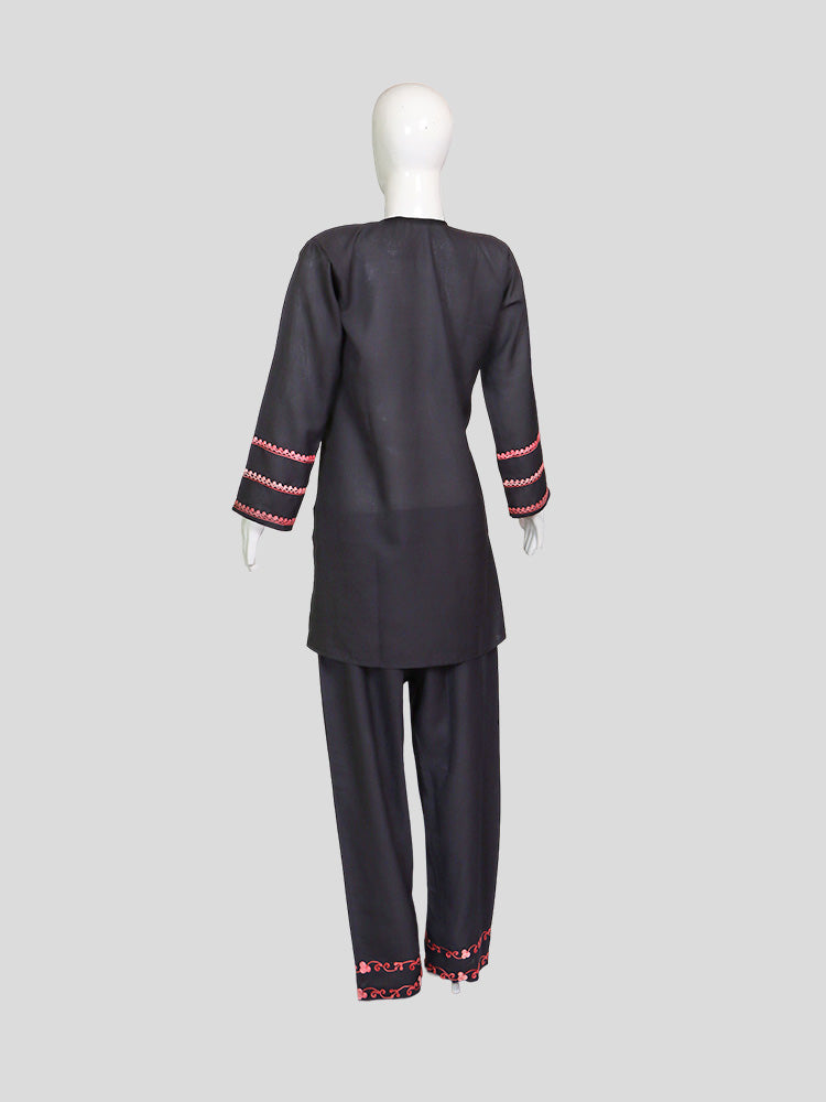 Zariya Kashmiri Aari Embroidered Black Summer Cool Cotton Coord Set