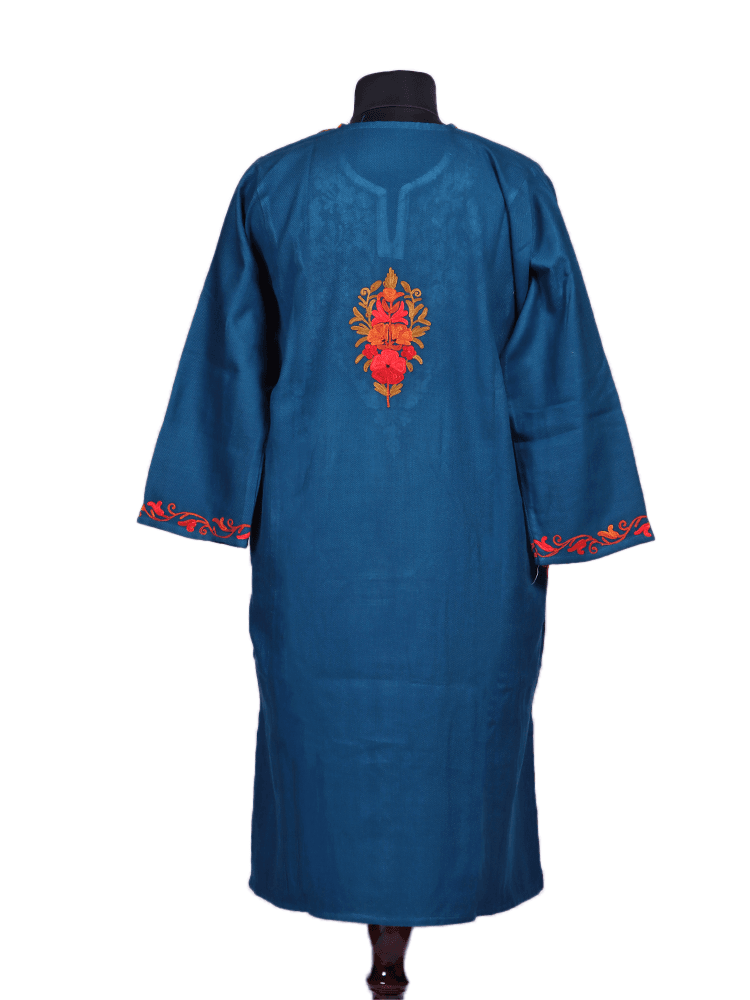 Resham-e-rang: cobalt blue nich poshkar Aari Embroidery pheran - Shopping in Kashmir