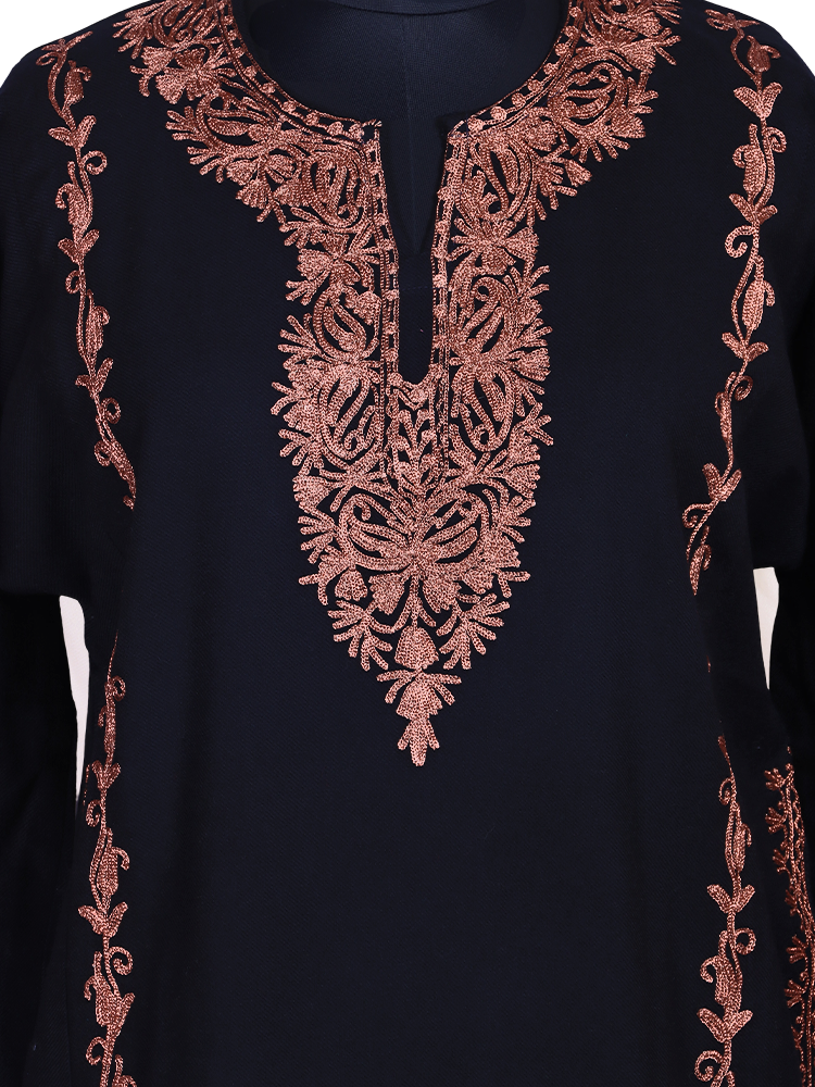 Black Cashmilon Zari Embroidered Kashmiri Pheran - Pehnava