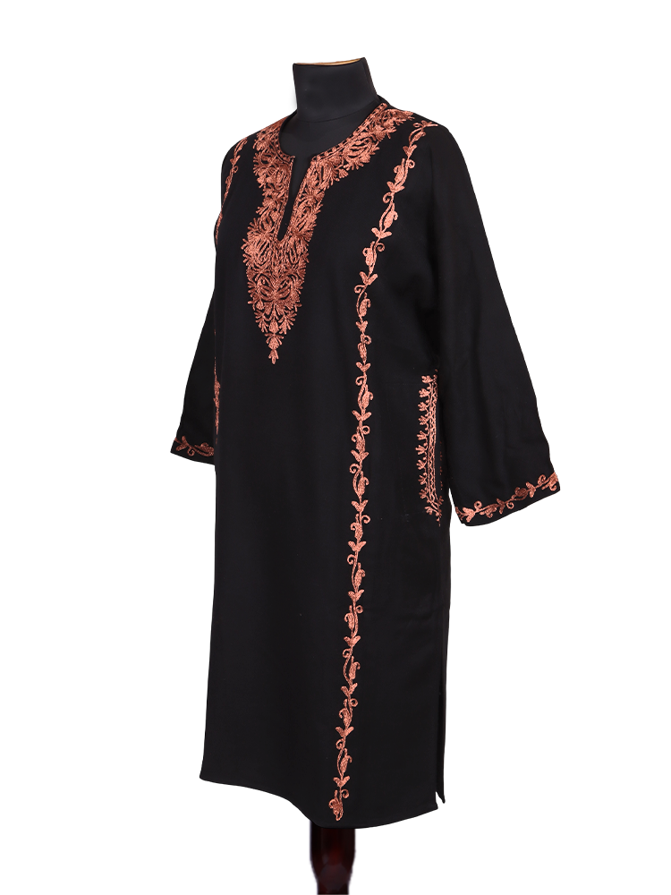 Black Cashmilon Zari Embroidered Kashmiri Pheran - Pehnava