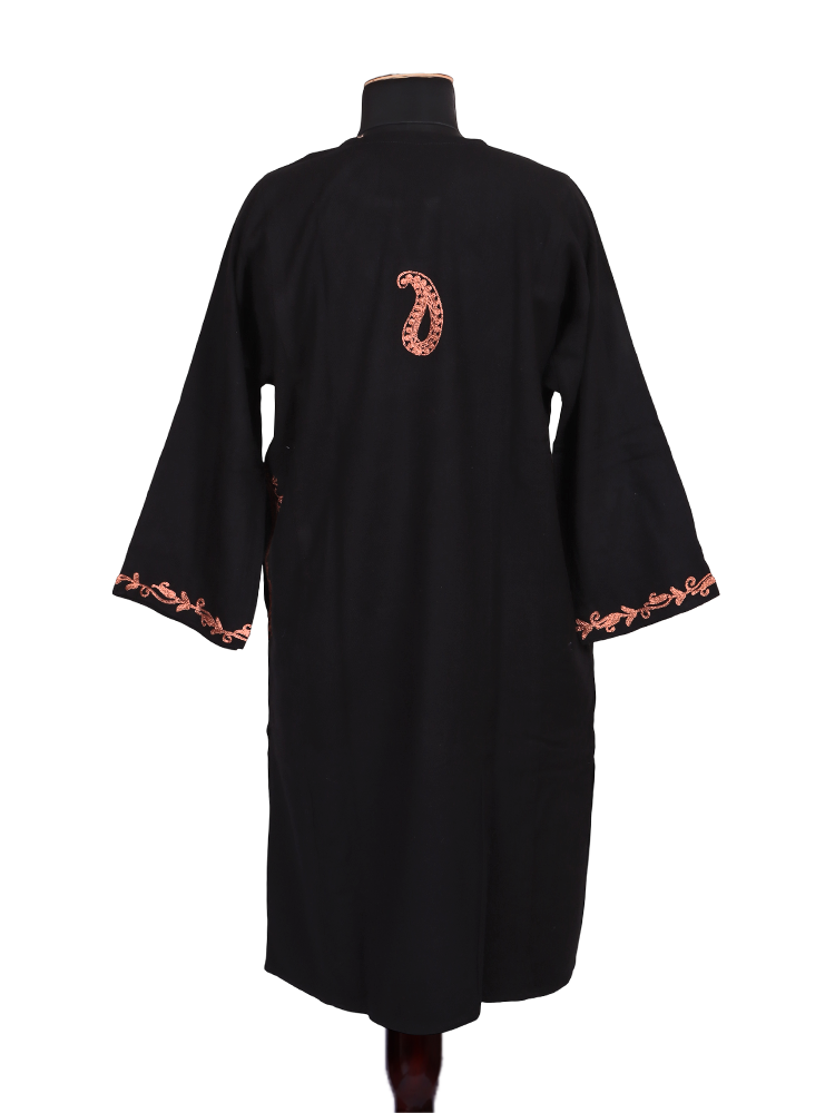 Black Cashmilon Zari Embroidered Kashmiri Pheran - Pehnava