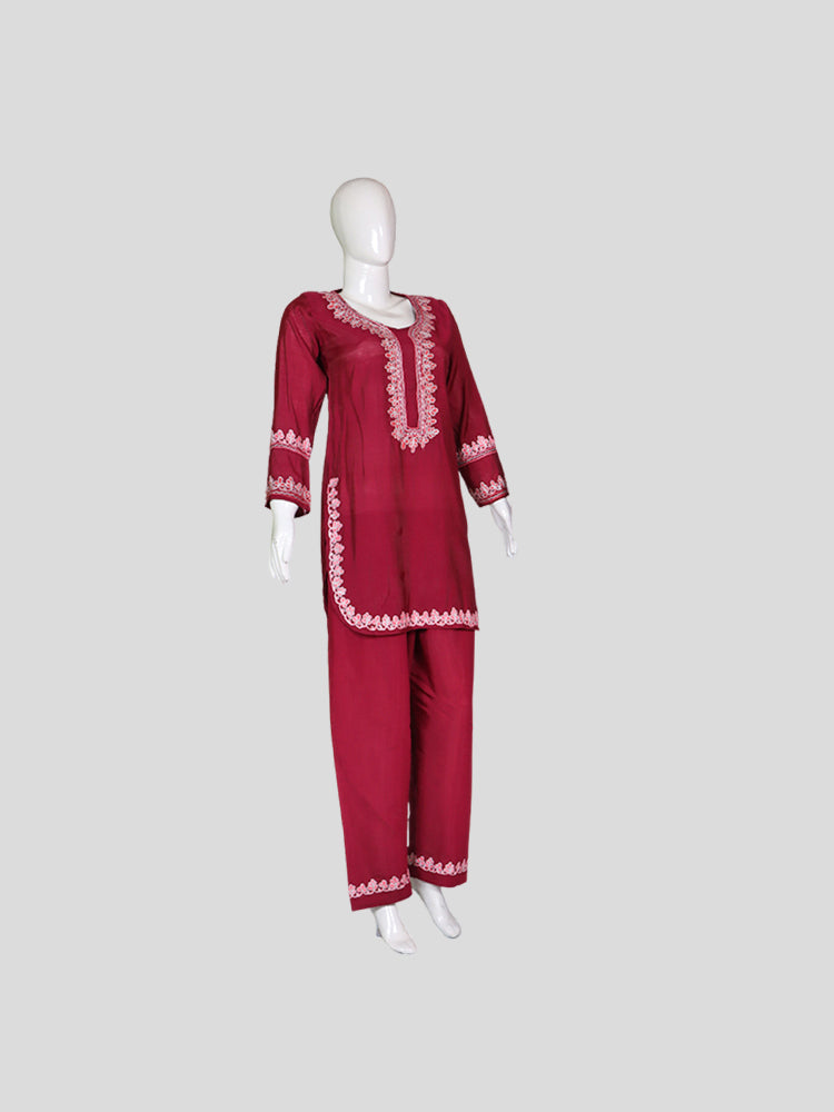 Zariya Blush-Red Silk Trio Edit - Kurti, Kaftan Set, & Coord Set