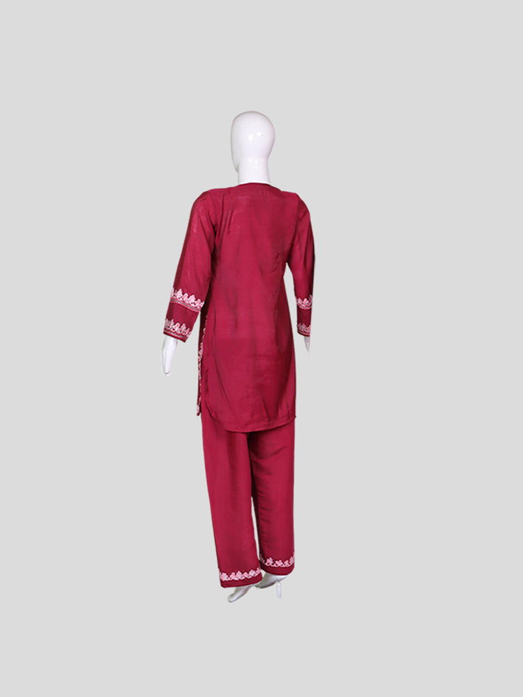 Zariya Blush-Red Silk Trio Edit - Kurti, Kaftan Set, & Coord Set