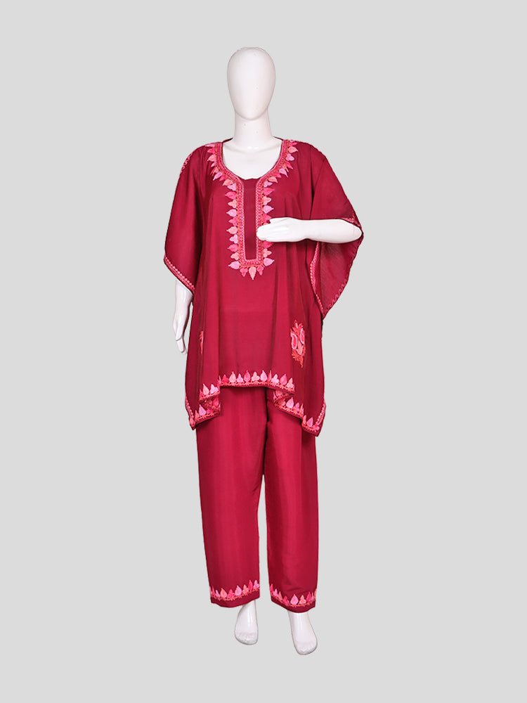 Zariya Blush-Red Silk Trio Edit - Kurti, Kaftan Set, & Coord Set