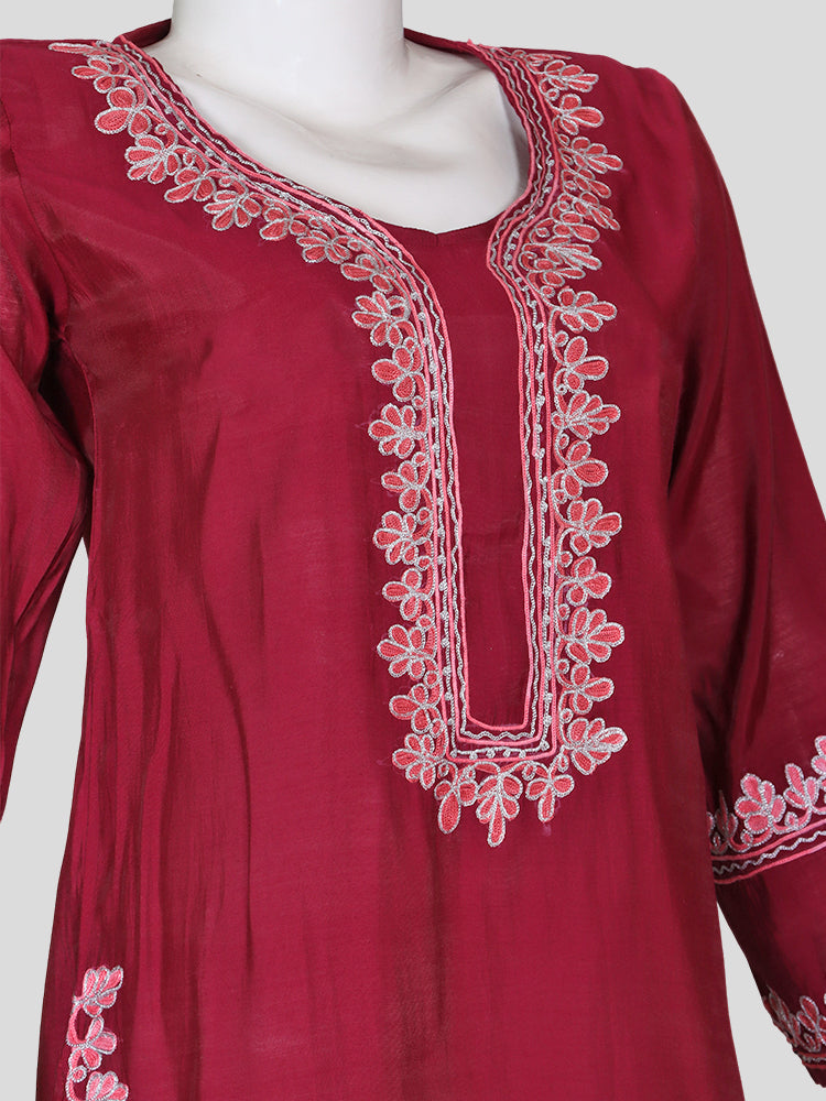Zariya Blush-Red Silk Trio Edit - Kurti, Kaftan Set, & Coord Set