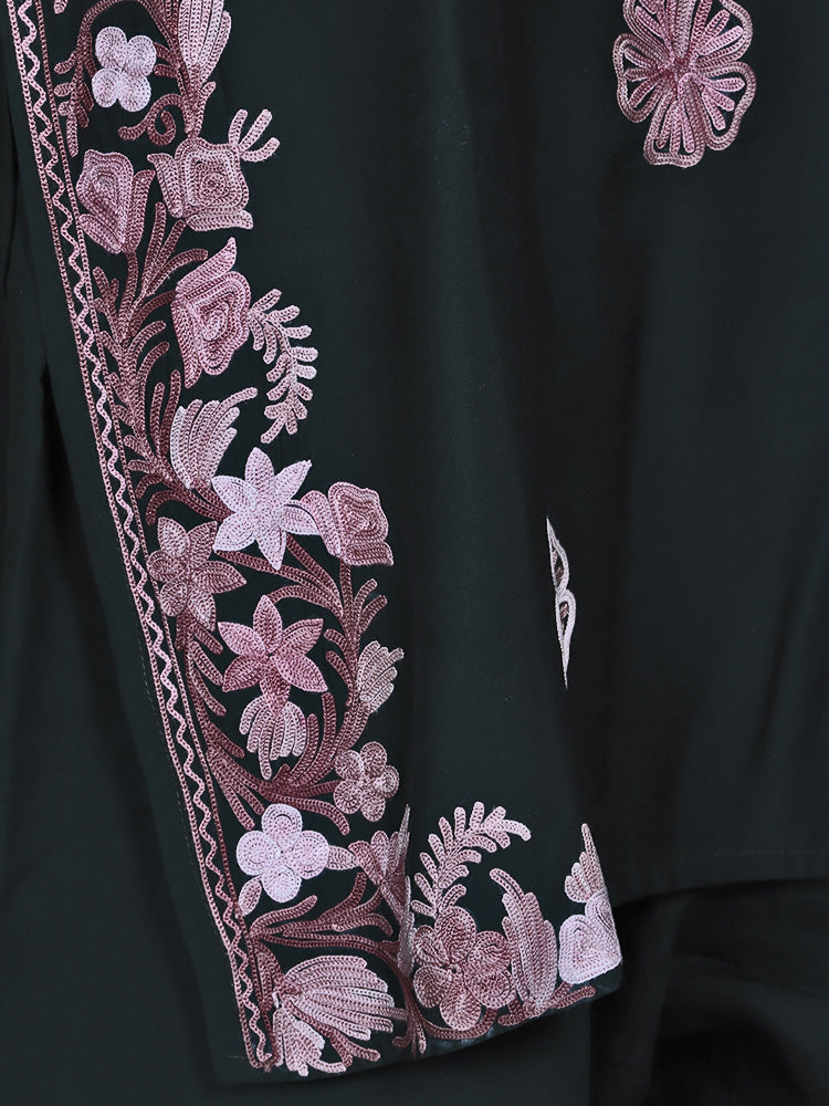 Zariya Kashmiri Aari Embroidered Hunter Green Silk Coord Set