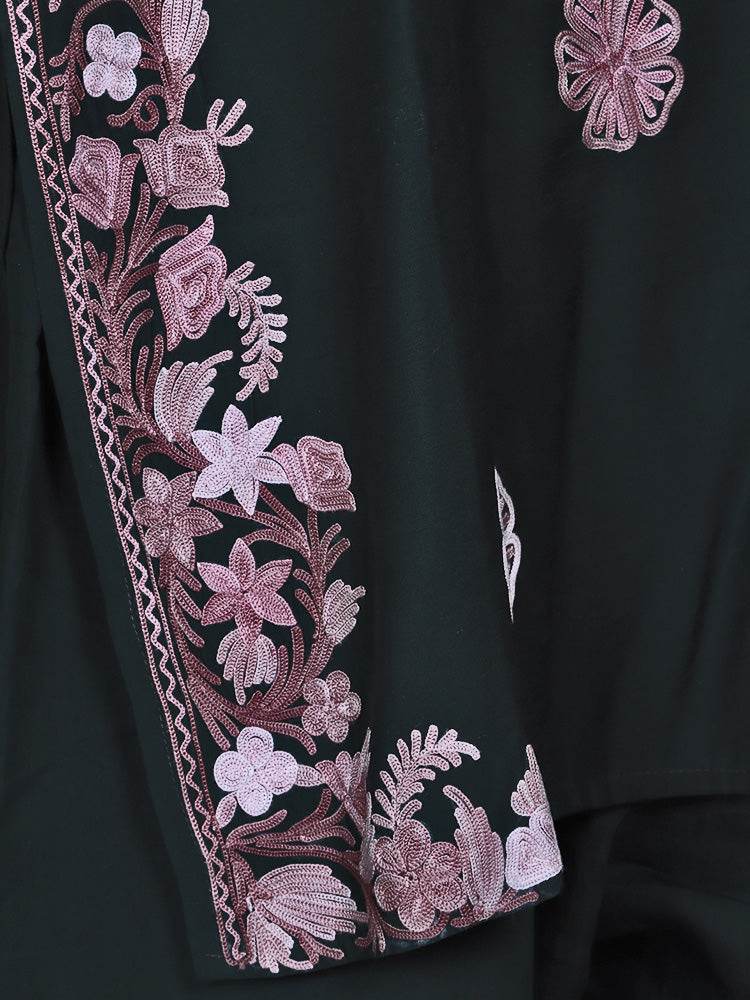 Zariya Kashmiri Aari Embroidered Hunter Green Silk Coord Set - Shopping in Kashmir