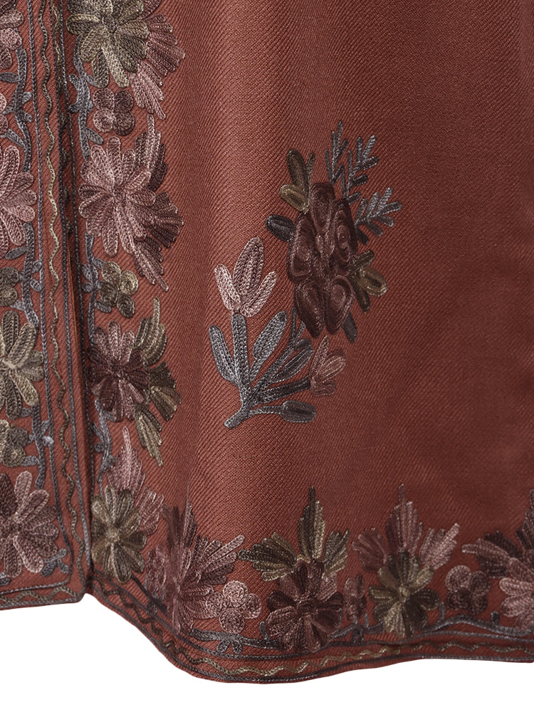 Pinkish Brown Cashmilon Wool Kashmiri Aari Embroidered Jacket