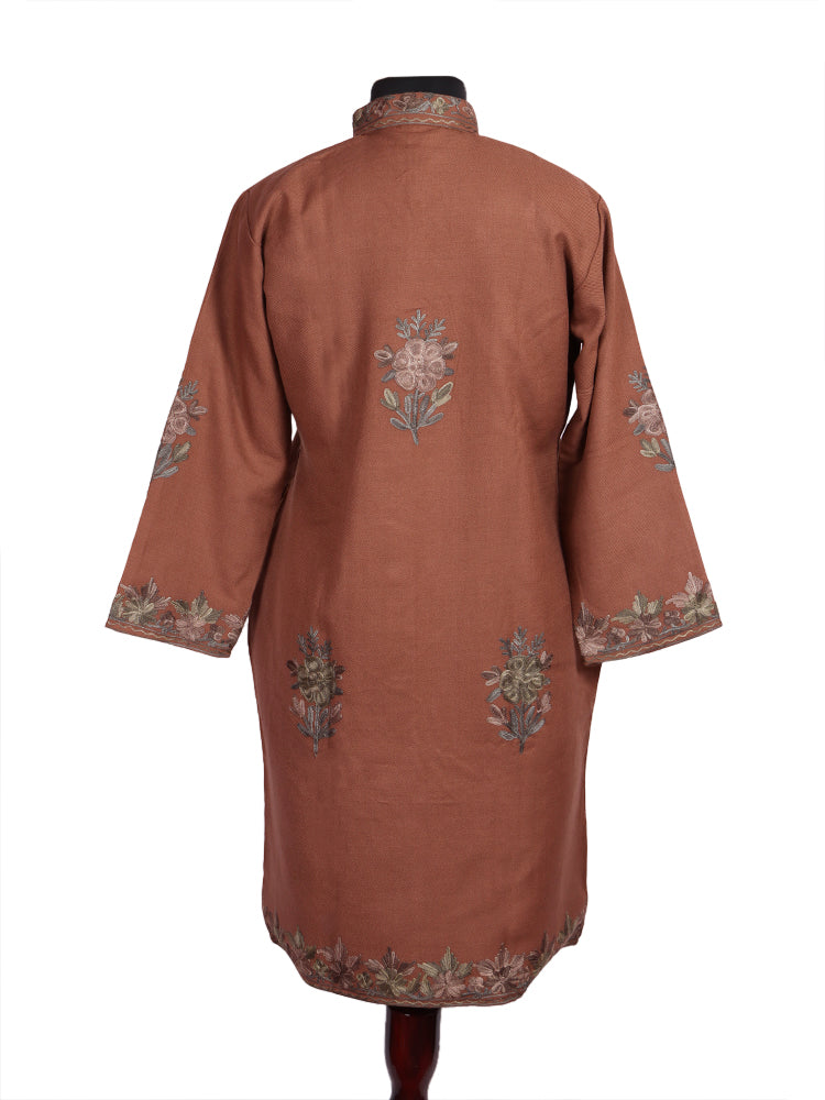 Pinkish Brown Cashmilon Wool Kashmiri Aari Embroidered Jacket
