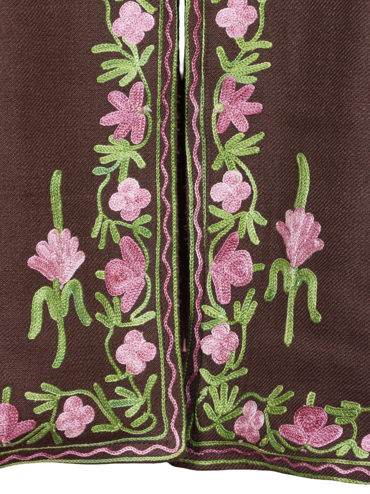 Coffee Brown Cashmilon Wool Kashmiri Aari Embroidered Jacket