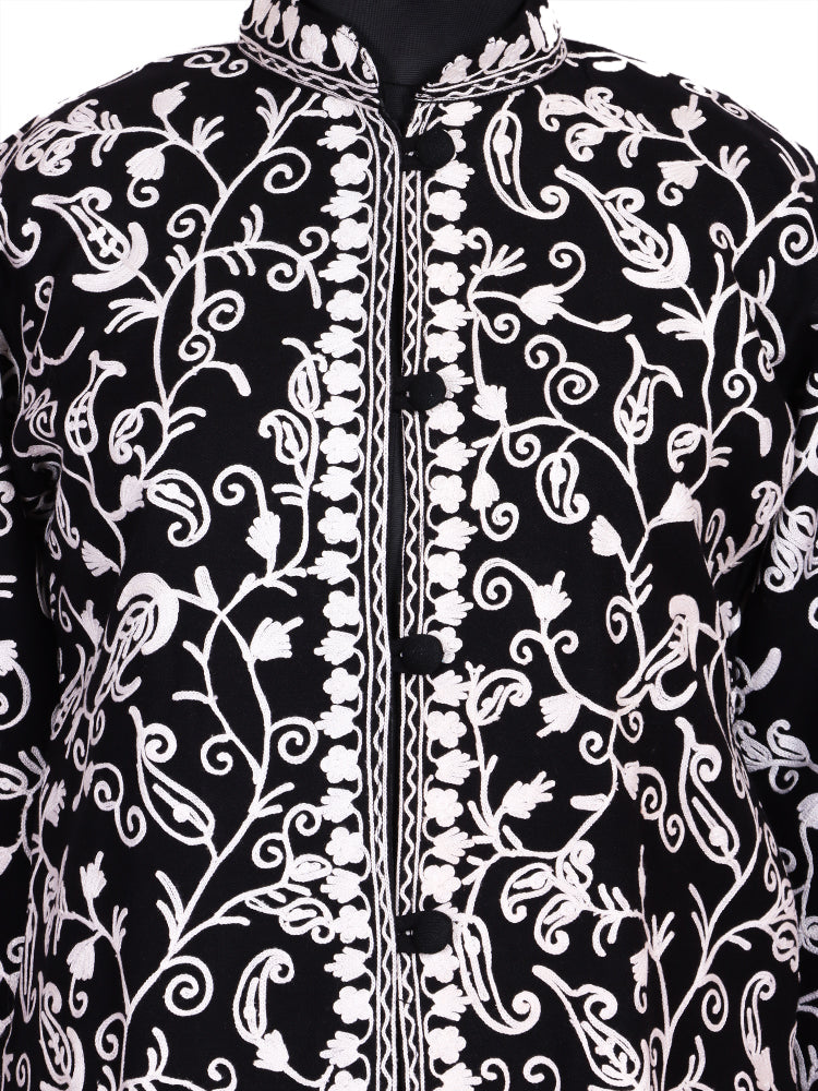 Black Cashmilon Wool Kashmiri Aari Embroidered Jacket