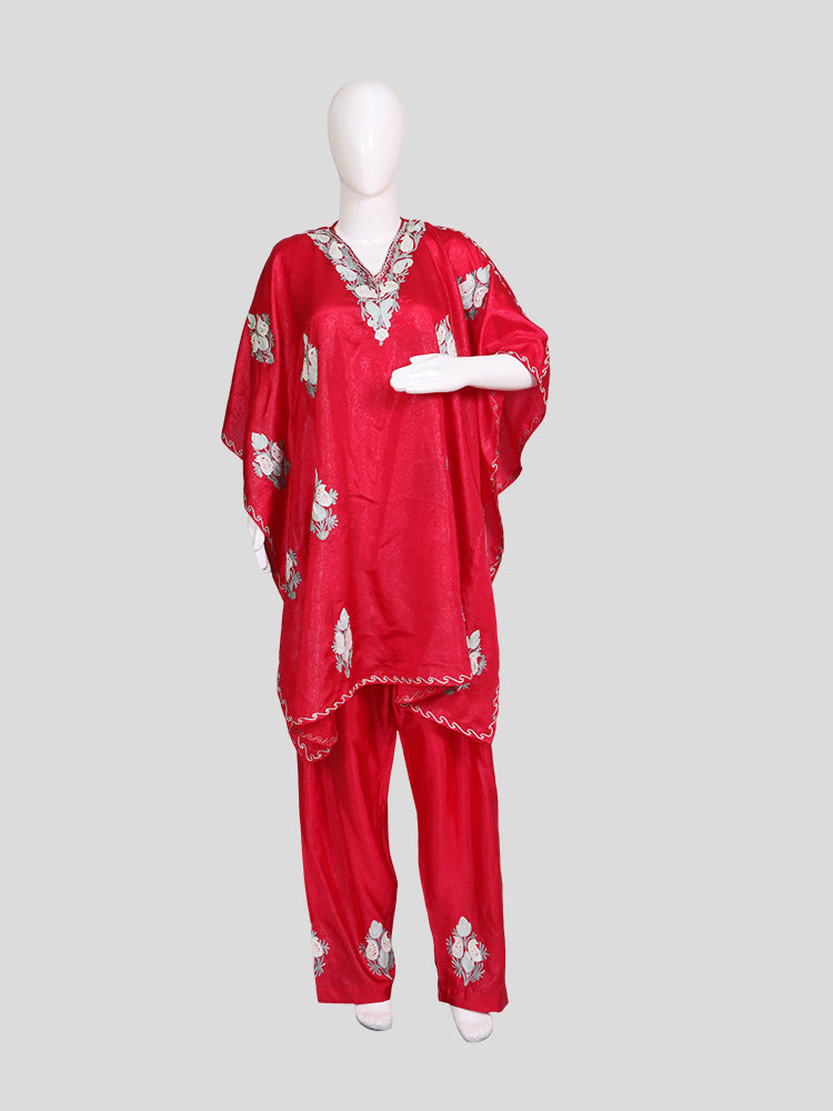 Zariya Cherry Red Silk Twins - Kaftan Set & Kurti