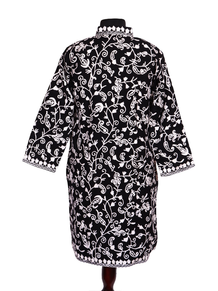Black Cashmilon Wool Kashmiri Aari Embroidered Jacket