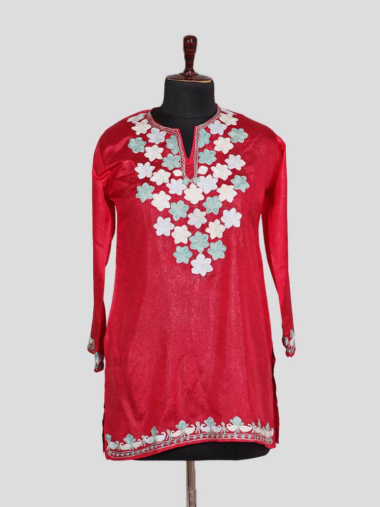 Zariya Cherry Red Silk Twins - Kaftan Set & Kurti - Shopping in Kashmir
