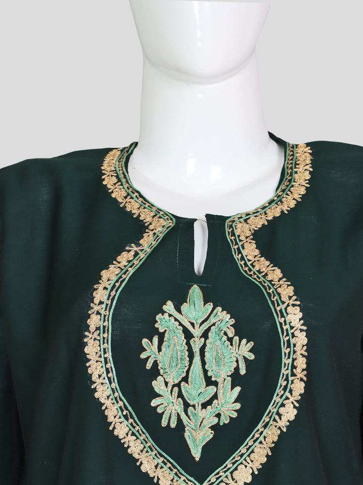 Zariya Kashmiri Aari & Zari Embroidered Evergreen Silk Coord Set
