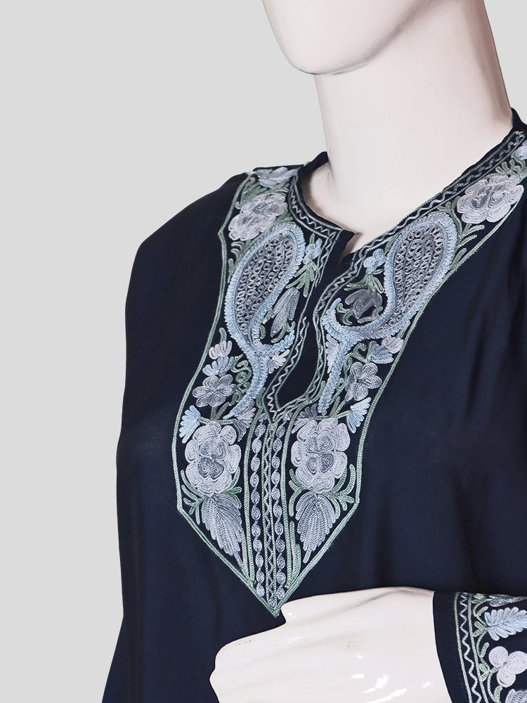 Zariya Kashmiri Aari Embroidered Indigo Blue Silk Coord Set